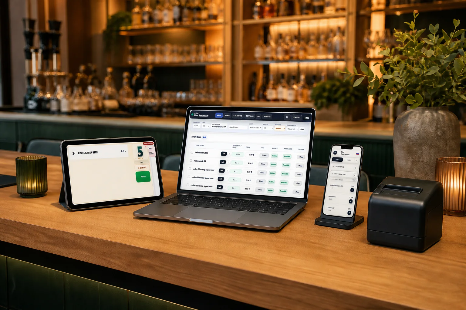 TableGoo na tablici, računalniku in telefonu v sodobnem baru