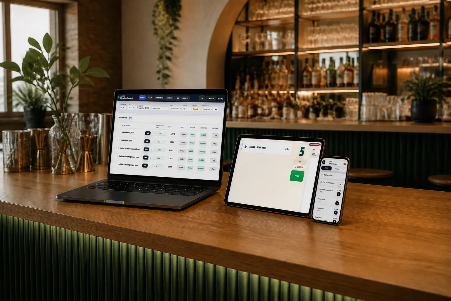 TableGoo na telefonu, tablici in računalniku v baru